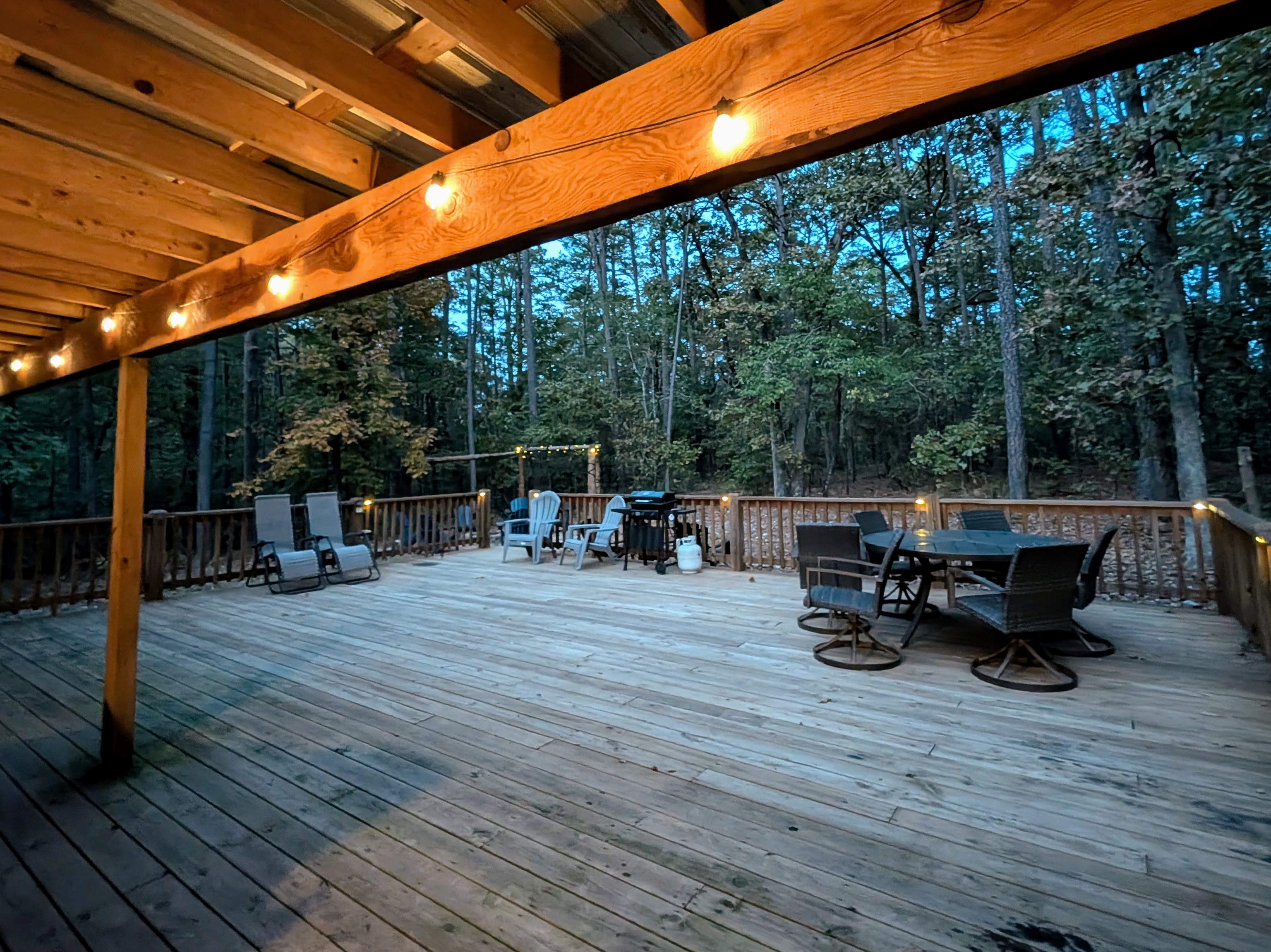 Enjoy our covered deck even if the weather isn't ideal