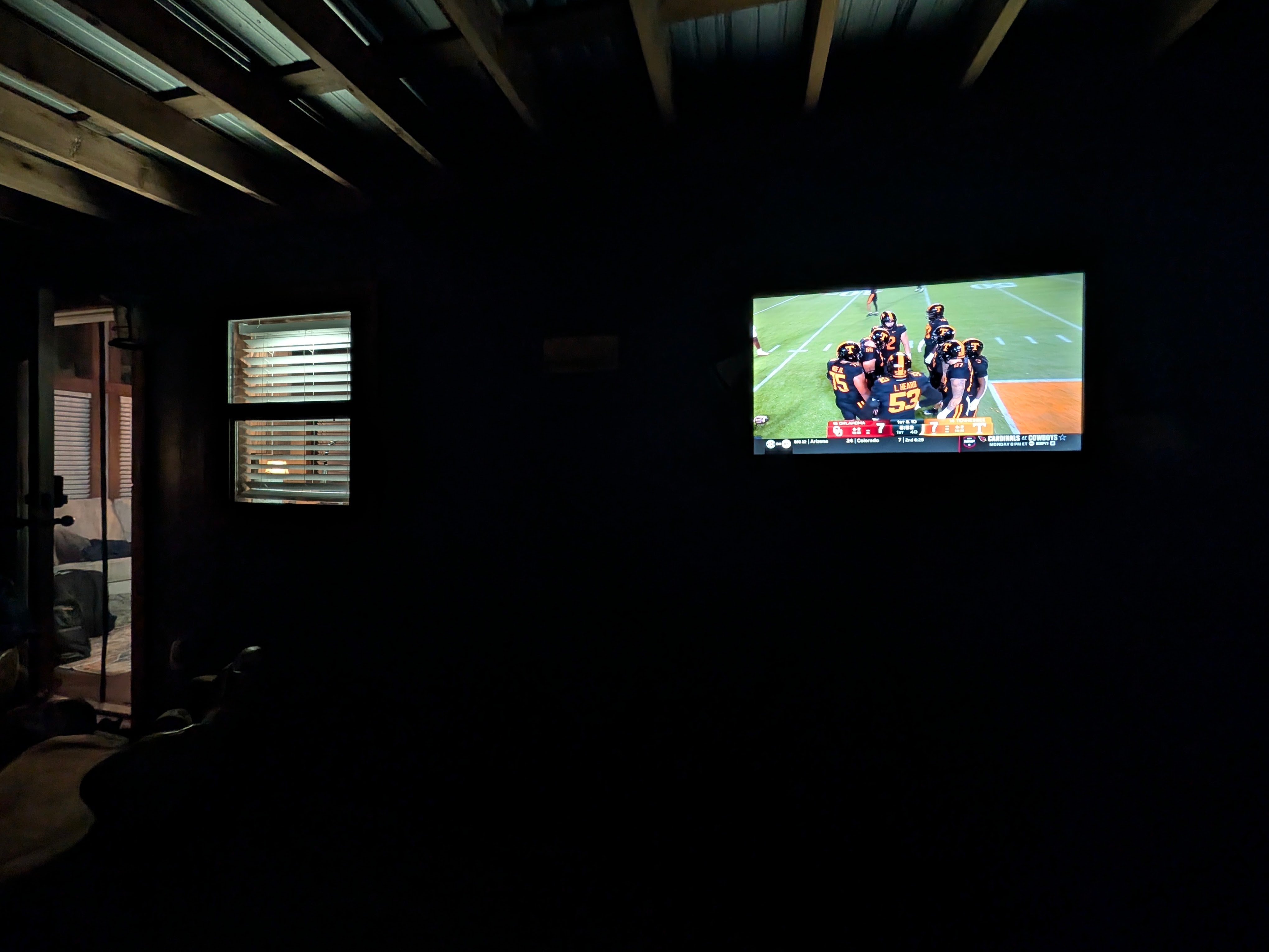Watch TV from the hot tub or deck under the covered deck outdoors